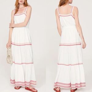SPLENDID Maxi Dress Womens M Riviera White Sleeveless Tiered Pink Trim Detail
